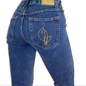 Y2K BABY PHAT DENIM JEANS DARK BLUE STRETCH SZ 9 FLARE WIDE LEG VINTAGE